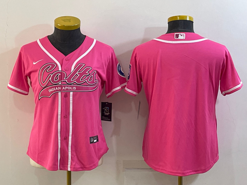 Women's Indianapolis Colts Blank Pink With Patch Cool Base Stitched Baseball Jersey(Run Small)